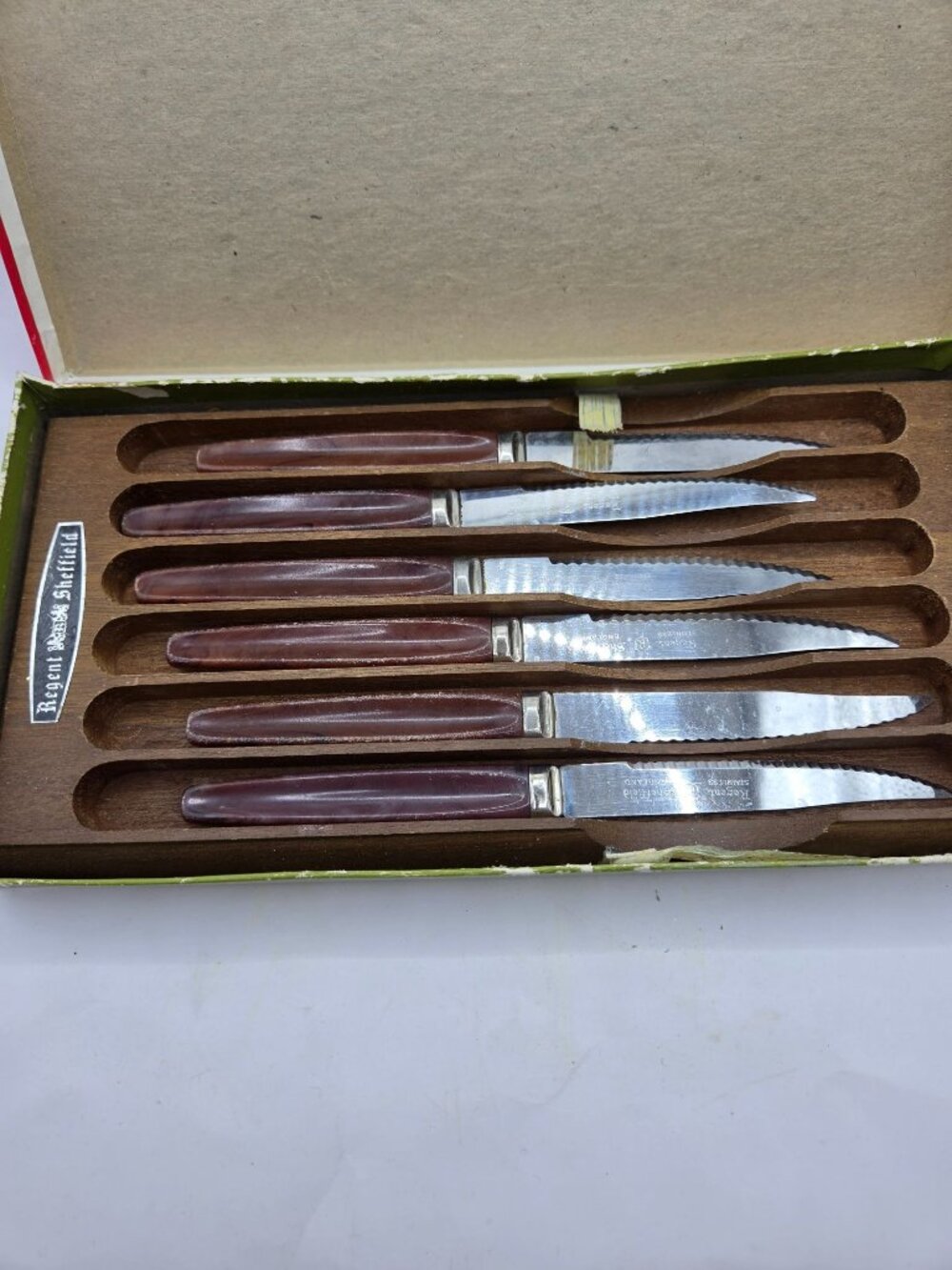 Vtg Regent Sheffield Stainless Steel Steak Knives Set Of 6 Box Made In England - Picture 3 of 12